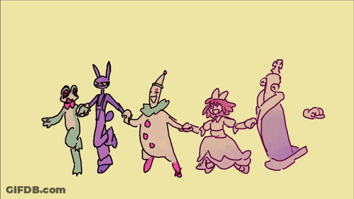 Group Of Clowns Holding Hands Drawing GIF