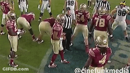 Group Of Football Players With Referee On Field GIF