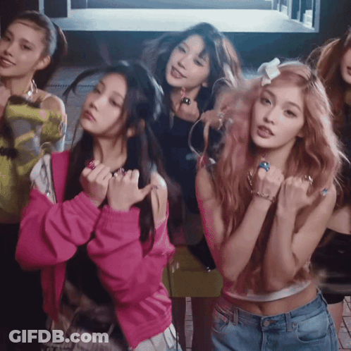 Group Of Girls Posing One In Pink Jacket GIF