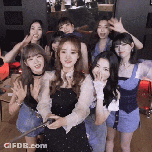 Group Of Girls Posing With Selfie Stick GIF