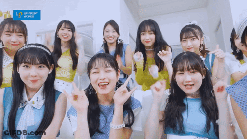 Group Of Girls Posing With Up Front Works Sign GIF