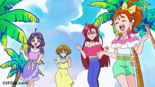 Group Of Girls Standing With Palm Trees GIF