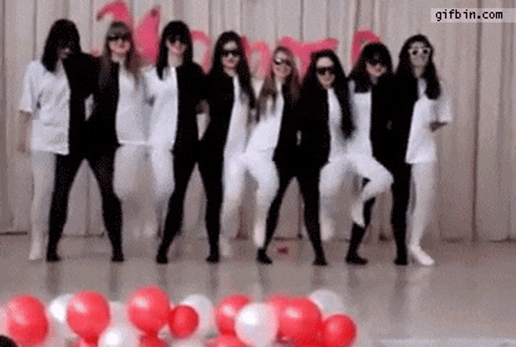 Group Of Girls White Black Single Leg Deadlift GIF