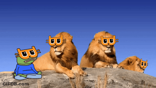 Group Of Lions Wearing Masks With Letter B GIF