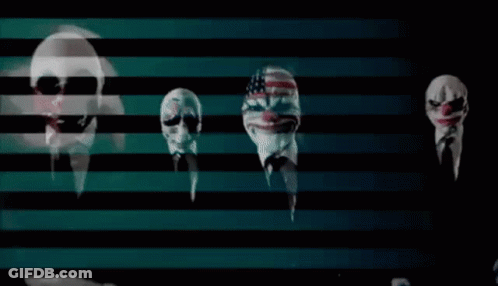 Group Of Masks Lined Up On Striped Background GIF