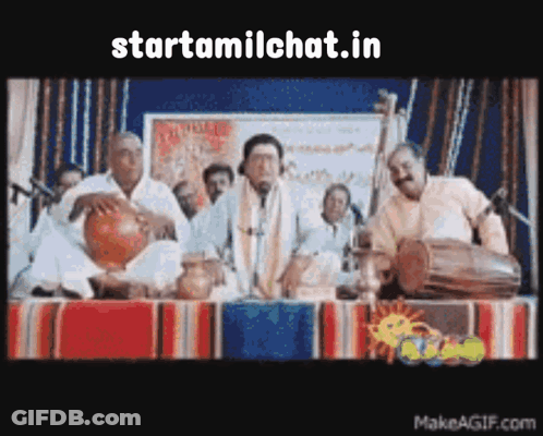 Group Of Men Around Table With StartTamilChat Sign GIF