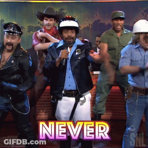 Group Of Men Dancing In Front Of Never Sign GIF