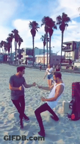 Group Of Men Dancing On Sandy Beach GIF