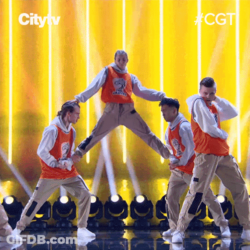 Group Of Men Dancing On Stage With City TV Logo GIF