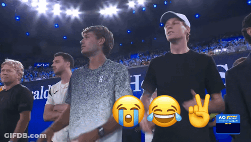 Group Of Men In Front Of AO Sign GIF