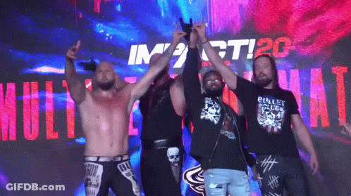 Group Of Men In Front Of Impact Sign GIF