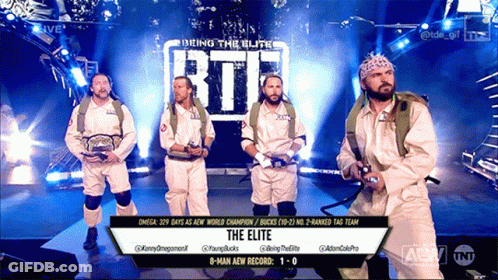 Group Of Men In Front Of The Elite Sign GIF