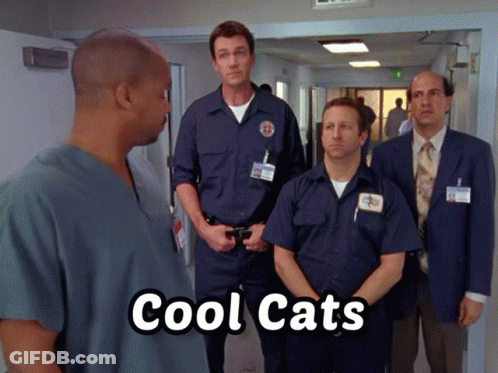 Group Of Men In Hallway Saying Cool Cats GIF