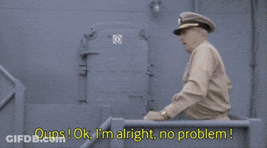 Group Of Men In Military Uniforms Saying Oops I'm Alright No Problem GIF