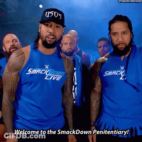 Group Of Men In Smackdown Live Shirts GIF