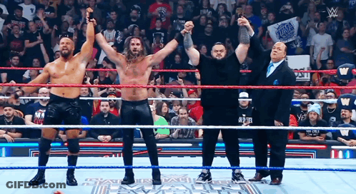 Group Of Men In Wrestling Ring With Wwe Sign GIF