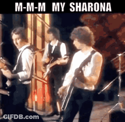 Group Of Men Playing Guitars Saying M-M-M My Sharona GIF