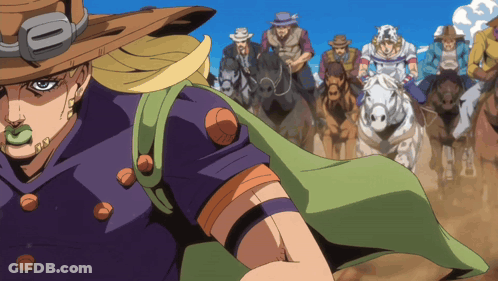 Group Of Men Riding Horses Cartoon GIF
