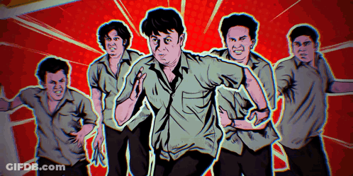 Group Of Men Running Comic Book Style GIF