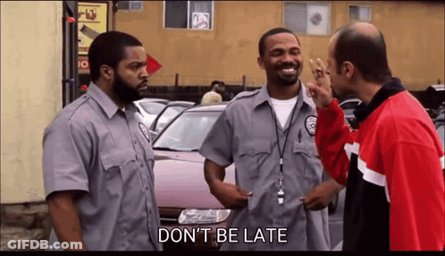 Group Of Men Saying Don't Be Late GIF