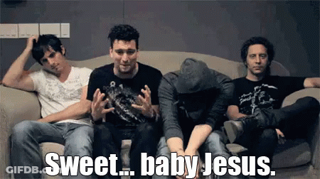 Group Of Men Sitting On Couch With Sweet Baby Jesus GIF