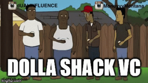 Group Of Men Standing Next To Fence Saying Dolla Shack VC GIF