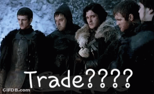 Group Of Men Standing Side By Side Saying Trade GIF