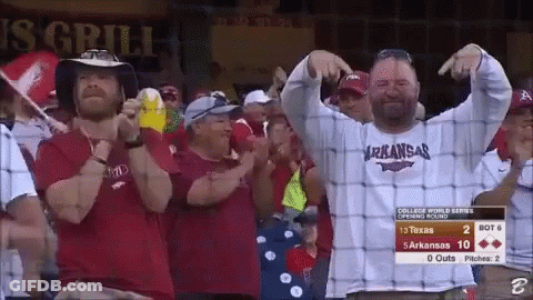 Group Of Men Watching Baseball Game Arkansas Shirt GIF