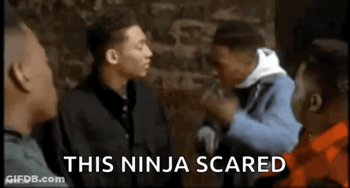 Group Of Men With This Ninja Scared GIF