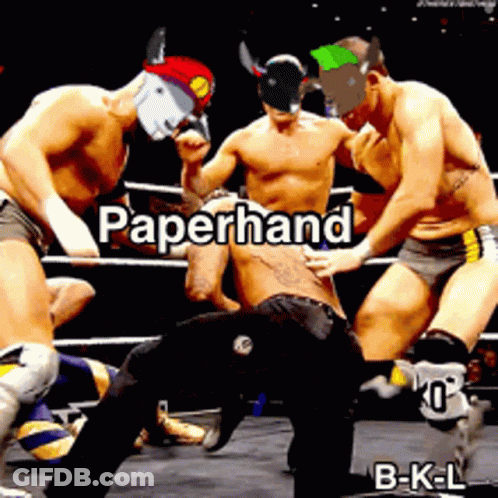 Group Of Men Wrestling In Ring With Paperhand GIF
