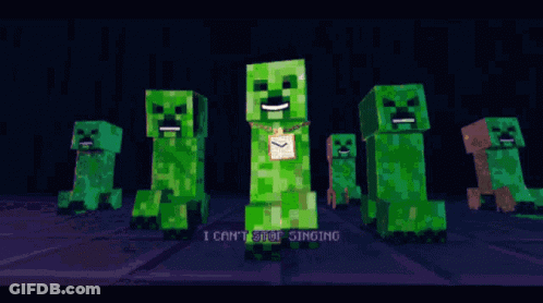 Group Of Minecraft Creepers Standing In A Line GIF
