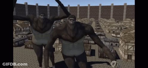 Group Of Monkeys Standing In Front Of City GIF