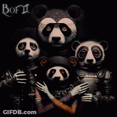 Group Of Panda Bears On Black Background Borii GIF