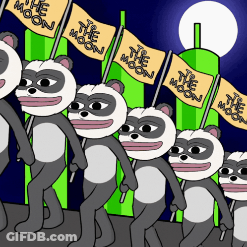 Group Of Pandas Marching With To The Moon Flags GIF
