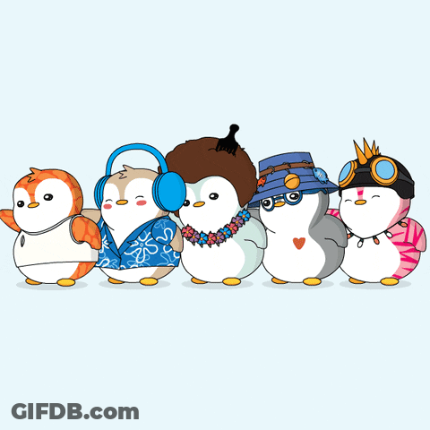 Group Of Penguins In Outfits GIF