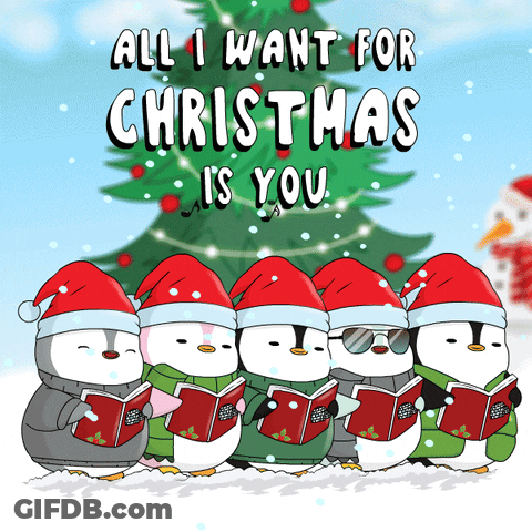 Group Of Penguins Singing Christmas Carols With All I Want For Christmas Is You GIF