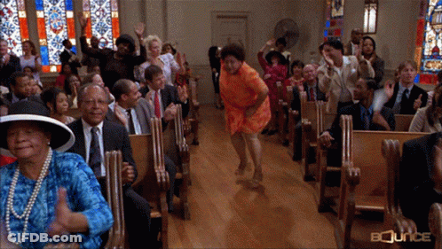 Group Of People Dancing In Church With Bounce GIF