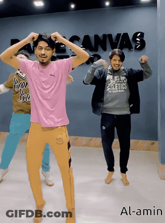 Group Of People Dancing In Front Of Canvas Wall GIF