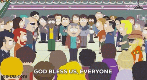 Group Of People Gathered God Bless Us Everyone GIF