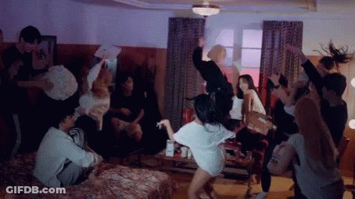 Group Of People Having A Party In Bedroom GIF