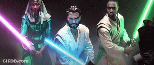 Group Of People Holding Lightsabers GIF
