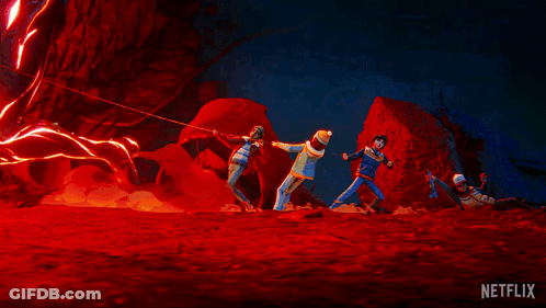 Group Of People In Cave With Netflix Logo GIF