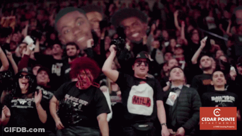 Group Of People In Crowd With Cedar Pointe Logo GIF