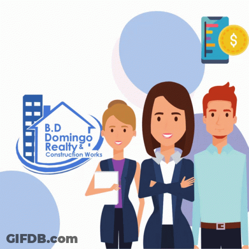 Group Of People In Front Of B.D. Domingo Realty And Construction Works Logo GIF