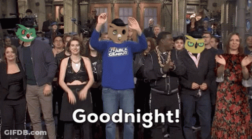 Group Of People In Front Of Building Saying Goodnight GIF