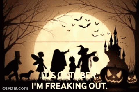 Group Of People In Front Of Full Moon With Castle GIF