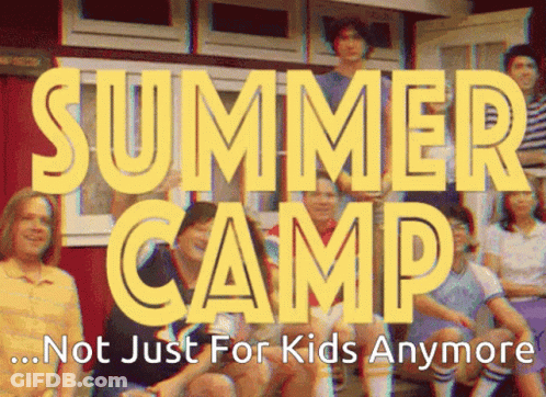 Group Of People In Front Of Summer Camp GIF