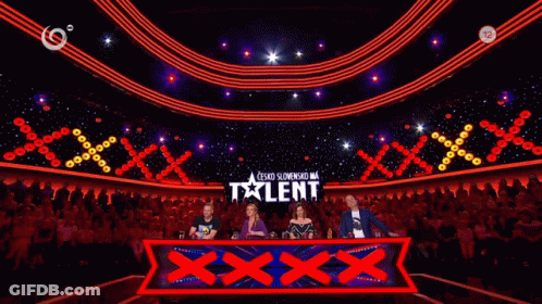 Group Of People In Front Of Talent Sign GIF