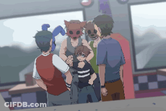 Group Of People In Room With One Wearing Cat Mask GIF