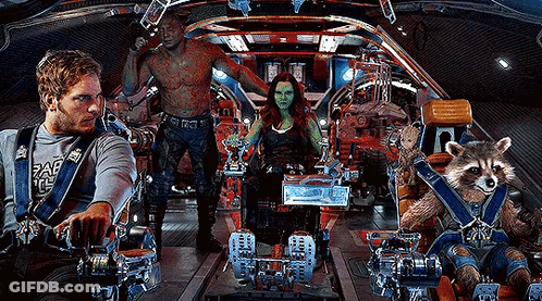 Group Of People In Spaceship Cockpit GIF